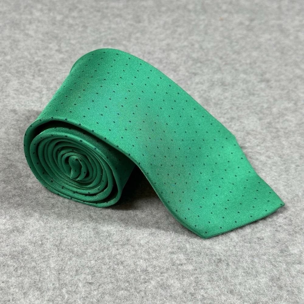 Vintage Victoria's Secret 100% Silk Tie Green Black Dot Handmade Italy 56x3.25